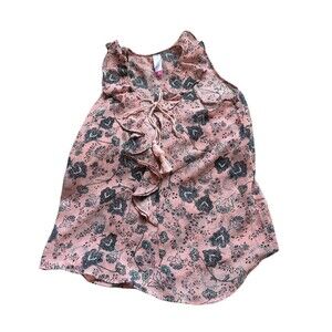 No Boundaries Sheer Pink Floral Boho Peasant Tassel Front Top Size M (US 7-9)